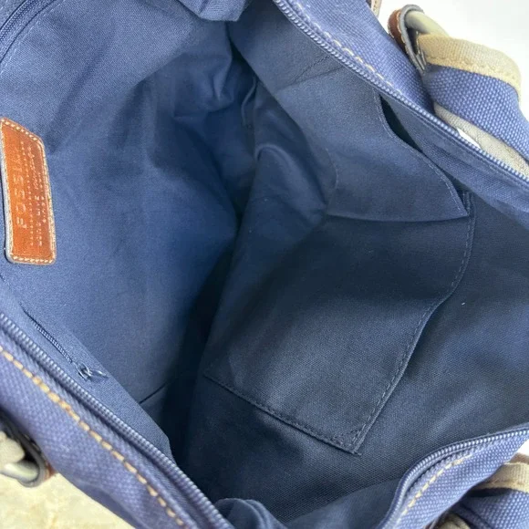 Fossil Cameron Fabric Satchel Bag Navy Blue Floral Embroidery ZB4477997 New - Picture 11 of 14